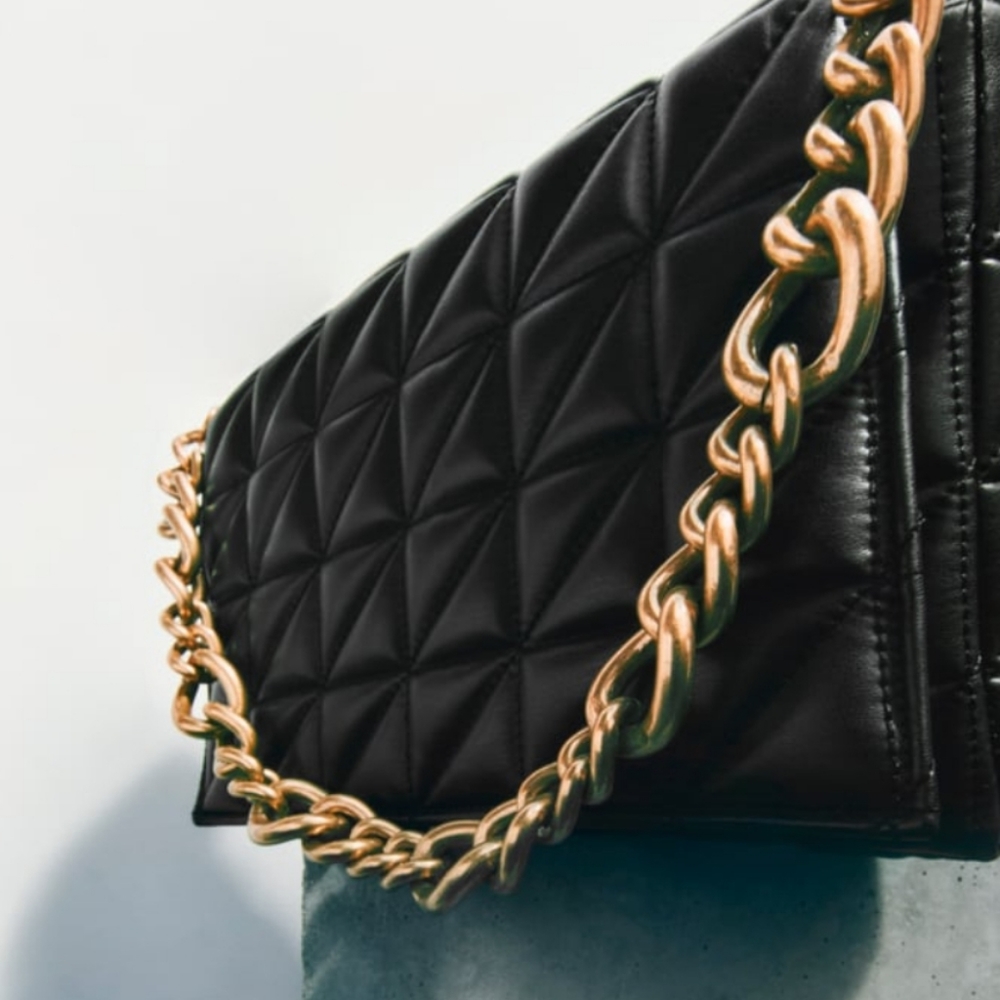 ZARA Quilted Chain Strap Shoulder Bag - Black